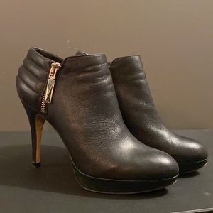 Vince Camuto Leather Moto-Style Ankle Boots with Gold Hardware | Pre-Loved